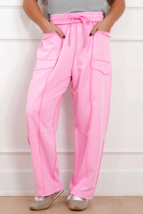 Bonbon Exposed Seam Detail Mineral Wash Drawstring Barrel Pants