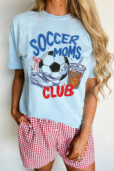 Světle modré tričko s grafikou Soccer Moms Club