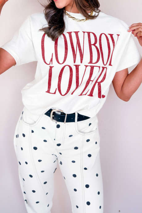 Λευκό μπλουζάκι με γραφικά και γράμματα COWBOY LOVER LC25232119-1
