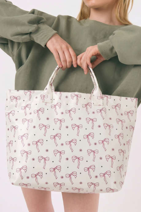 White Sweet Bow Flower Printed Sleek Vilnyl Tote Bag BH031602-P1