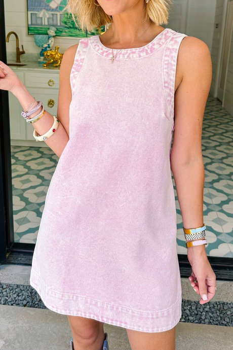 Light Pink ALYSSA SCOOP BACK DENIM DRESS - PINK