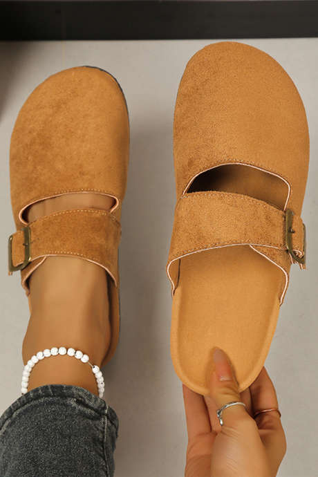 Camel Faux Suede Retro Buckle Clog Slippers BH024378-P1016