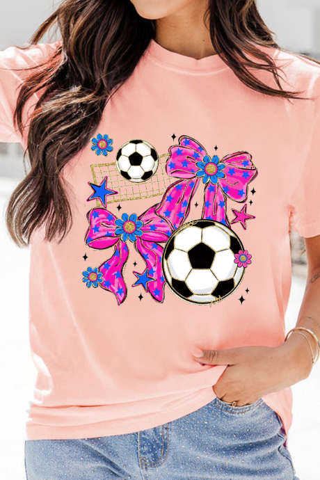 Rosa Coquette Bow Fotballkampdag Grafisk T-skjorte LC25232130-10