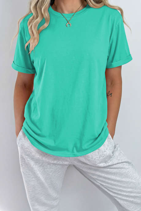 Mint Green Casual Plain Crew Neck Tee