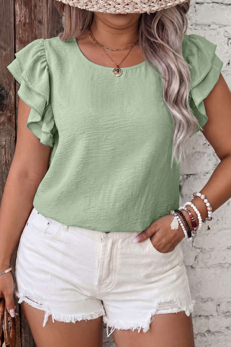Top Clearly Aqua Plus Size s kulatým výstřihem a volánky PL2515322-P2709