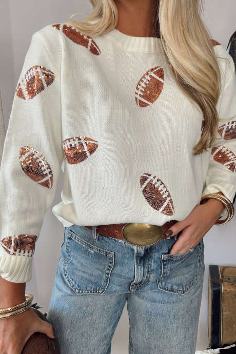 Beige Football Days Sweater