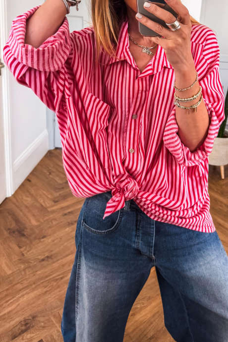 Red Stripe Breezy Oversized Shirt