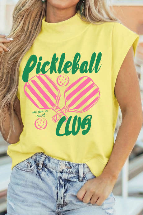 Κίτρινο τοπ με γραφική λαιμόκοψη Pickleball Club Game Day LC25138247-P7
