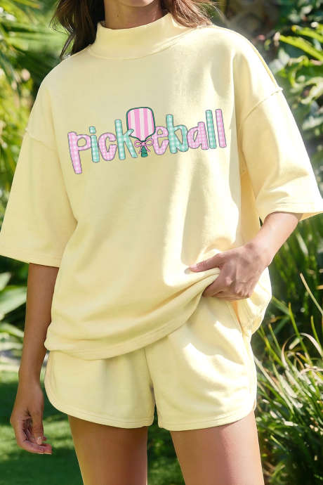 Tricou Athleisure cu guler scurt și imprimeu Pickleball galben-crem LC629737-P107
