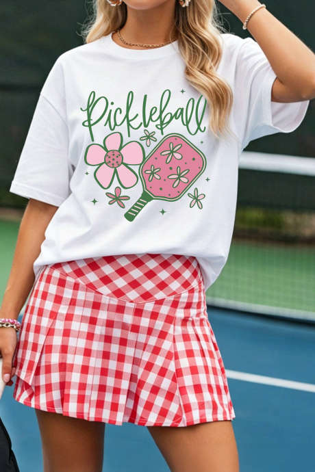 Majica z belim potiskom sladkih rož Pickleball LC25232167-1