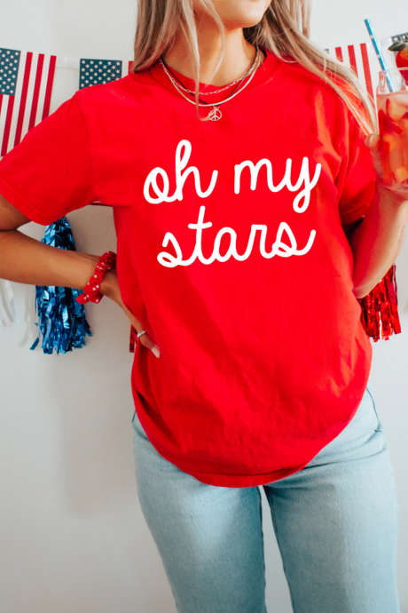 Tricou roșu cu grafică patriotică Oh My Stars LC25232172-103