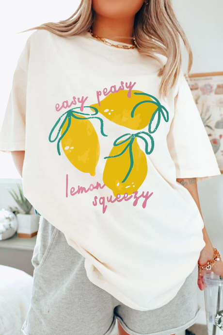 Λευκό μπλουζάκι με γραφικά Easy Peasy Lemon Squeezy