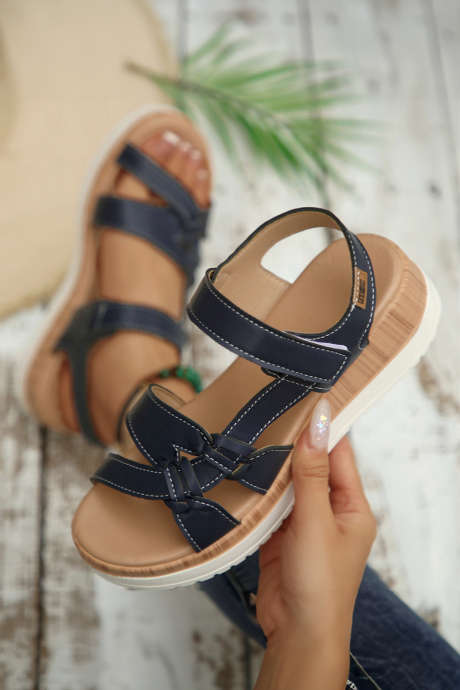 Kulay itim na Low Cut PU Leather Slip-on TPR Sole Casual Sandals