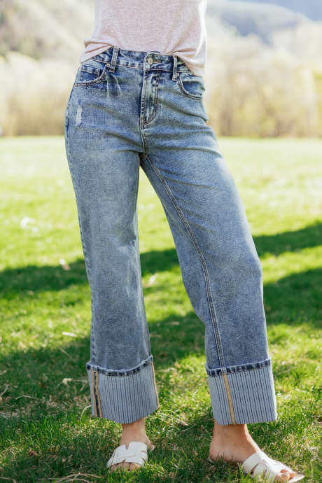 Ashleigh Blå Løse Jeans Med Mansjetter
