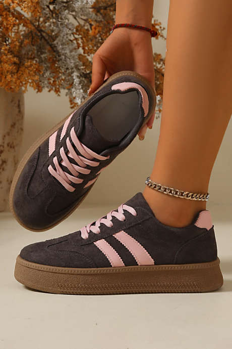 Pantofi casual roz cu șireturi și detalii din piele PU contrastantă BH024294-P10