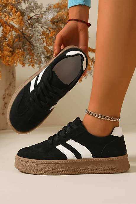 Color black Contrast PU Leather Detail Lace Up Casual Shoes BH024294-P202