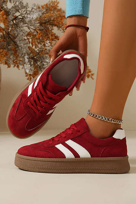 Fiery Red Contrast PU Leather Detail Lace Up Casual Shoes BH024294-P3