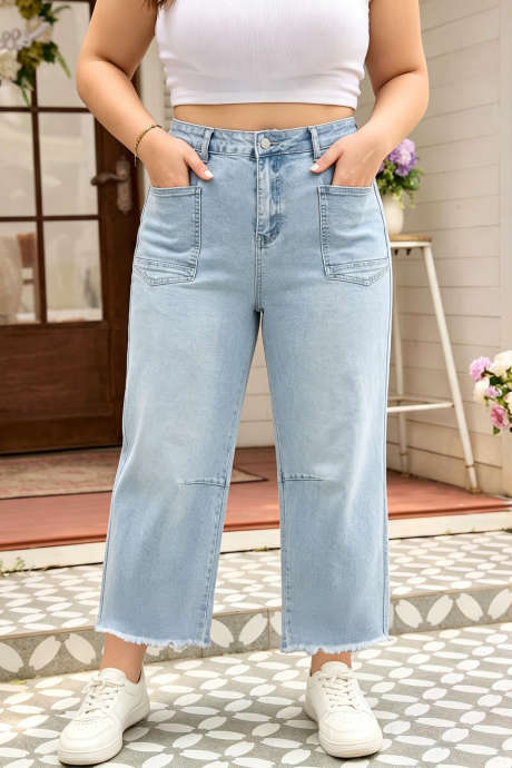 Vaqueros rectos de corte sin rematar con bolsillo de parche y detalle de costura en talla grande de Beau Blue