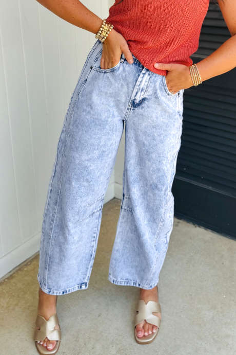 Quần jeans ống rộng Beau Blue Light Washed Pull On Barrel Jeans