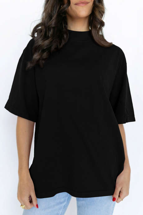 ブラック無地ハイネックオーバーサイズTシャツ LC25231614-P2