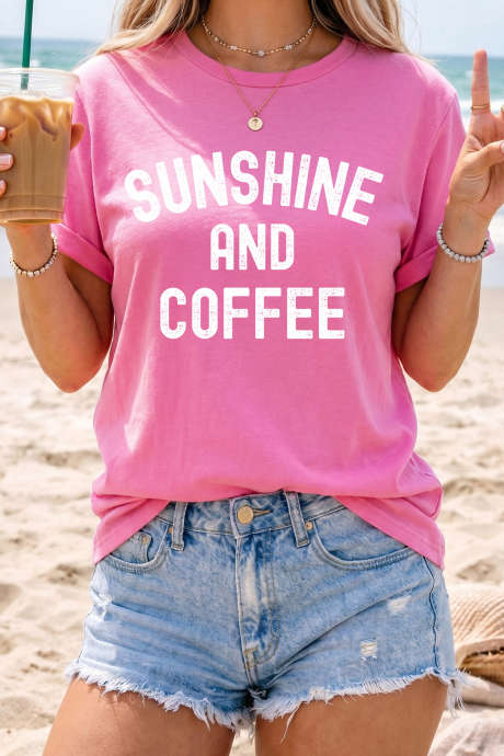 Vrečka roza SUNSHINE AND COFFEE Poletna majica za na plažo z grafiko