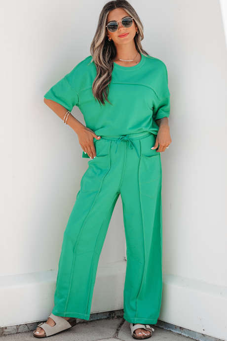 Mint Green Drop Shoulder Boxy Tee and Barrel Pants Set