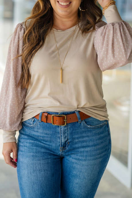 Tunika na may Parchment na may Long Sleeve na may Round Neck na may Shift Blouse