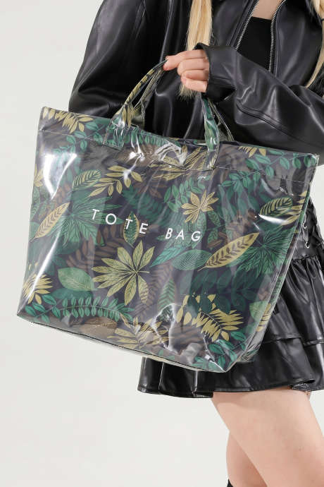 Blackish Green Tropical Print Travel Tote Bag BH031609-P309