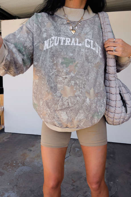 Khaki High Neck Abstract Slogan Long Sleeve Sweatshirt Casual Tunic Hoodie