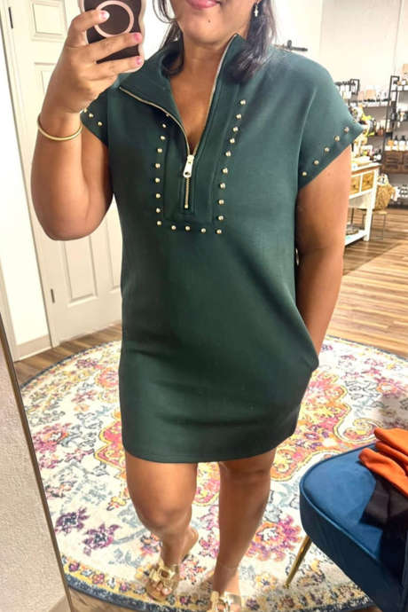 Evergreen Plus Size Glow Piece T-skjortekjole med glidelås og lommer PL613662-P2509