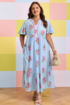 extra large dresser with deep drawers Plus Size Floral Tie Waist Surplice Neck Midi Dress – Island Soul Clothing  & Gifts main image 1