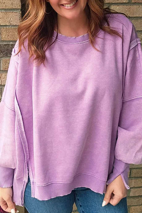 Oversize-Tunika-Sweatshirt mit Orchideenmuster, Rundhalsausschnitt und langen Ärmeln