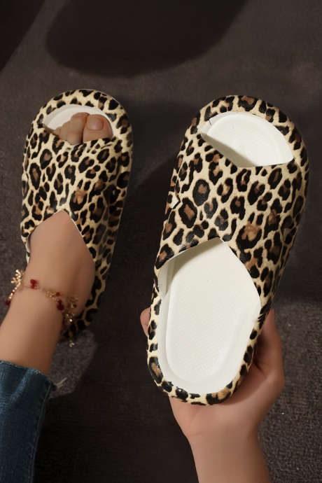 White Leopard Print Crossed Band Slip-on EVA Sole Slippers BH024314-P101
