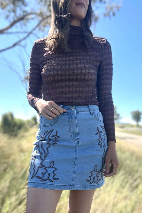 Myosotis Western Embroidery Short Denim Skirt Shift Silhouette Daily Outdoor Beach Vacation Back to School Date Wholesale