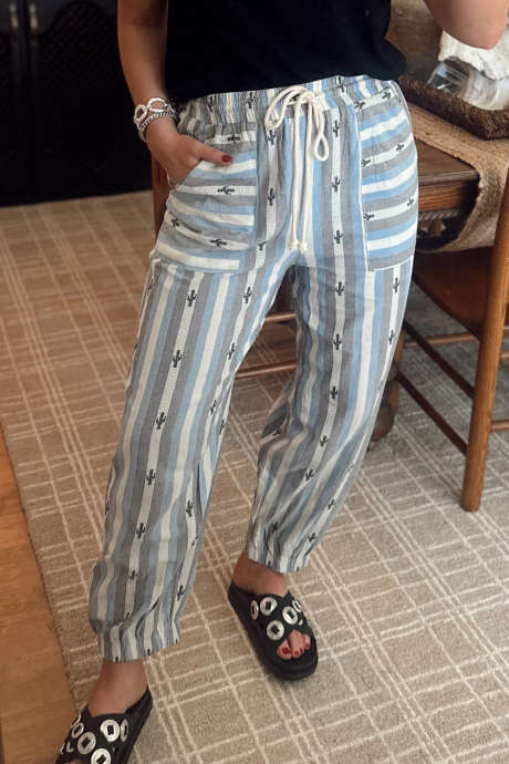 Gray Stripe Casual Striped Ankle-Length Pants with Pockets Shift Silhouette Daily Wear Long Trousers