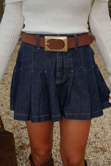Dirty blue Casual Pleated Short Denim Skirt Daily Wear Shift Silhouette Wholesale