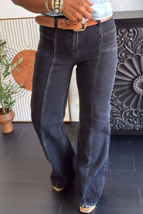 Bristol Black Casual Full-Length Shift Jeans with Decorative Stitching Detail Regular Fit