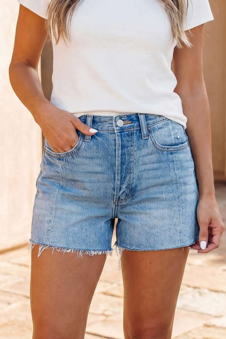 Σορτς τζιν Beau Blue Acid Wash Raw Hem