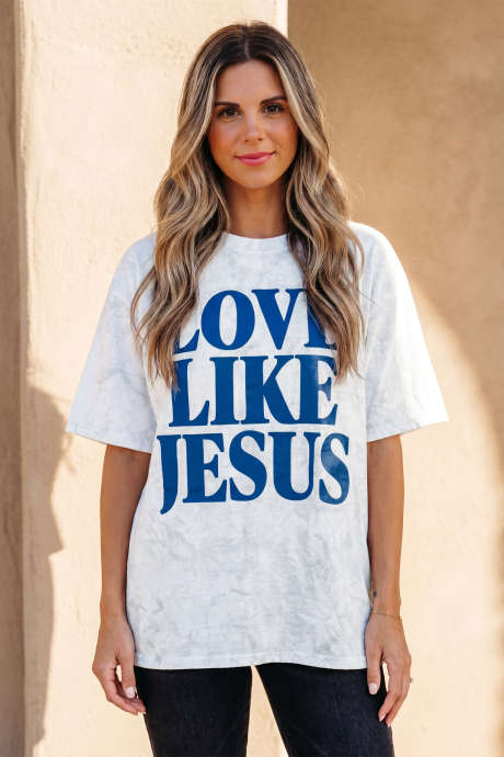 Γκρι μπλουζάκι καμουφλάζ Love Like Jesus Oversized