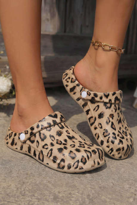 Parchment Leopard Print Clog EVA Outsole Casual Slippers BH024385-P6016