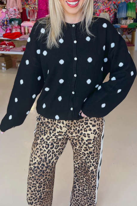 Black Polka Dot Regular Length Casual Long Sleeve Cardigan