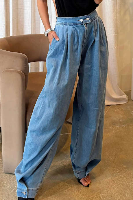 Myosotis Pleated Wide Leg Full Length Casual Jeans Daily Wear