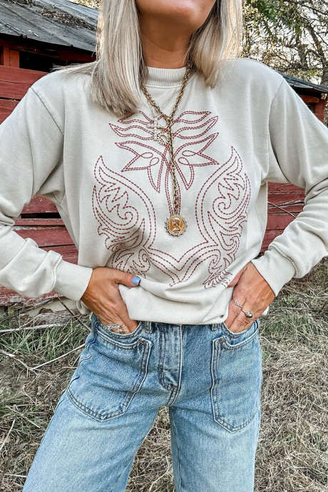 Jet Stream Western Sweatshirt mit Stickerei, langärmlig, normale Passform, Rundhalsausschnitt