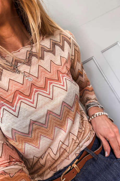 Khaki Casual Long Sleeve Geometric Pattern Regular Fit Pullover