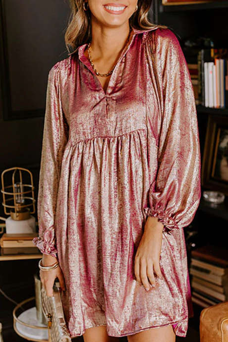 Fushia Long Sleeve Shift Dress Casual Short Daily Wear Dress