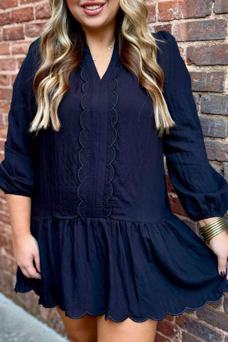 Black V Neck Long Sleeve Short Shift Dress Casual Daily Wear One Piece
