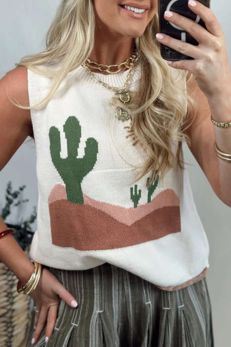 Vestă lejeră multicoloră cu imprimeu Cactus Western Oasis