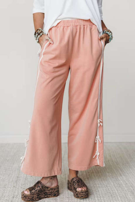 Gossamer Pink Casual Ankle-Length Shift Pants with Side Lace Details Regular Fit