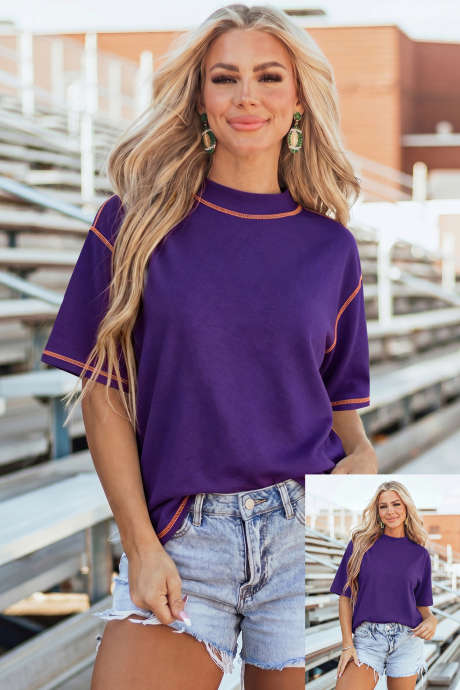 Tricou Tillandsia violet reversibil cu cusături contrastante