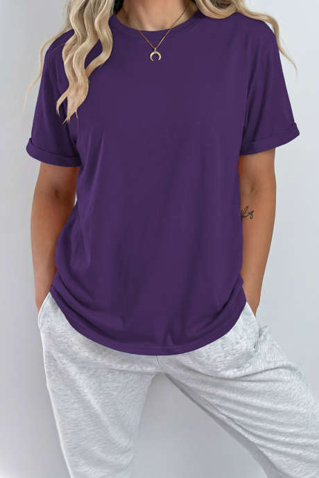 T-shirt Tillandsia violet décontracté à col rond uni